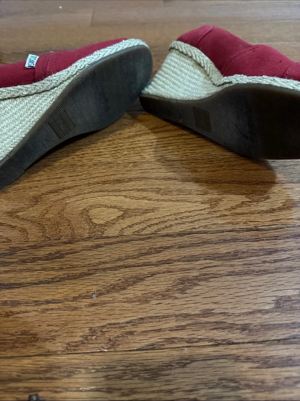 Toms Red Canvas Peep-Toe Wedge Espadrilles